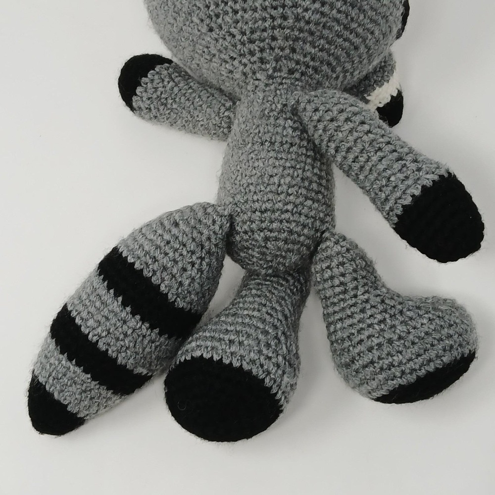 Adorable Handmade Gray Raccoon Doll Crocheted Stuffed Animal Plush Toy 13 Inches - Picture 8 of 8